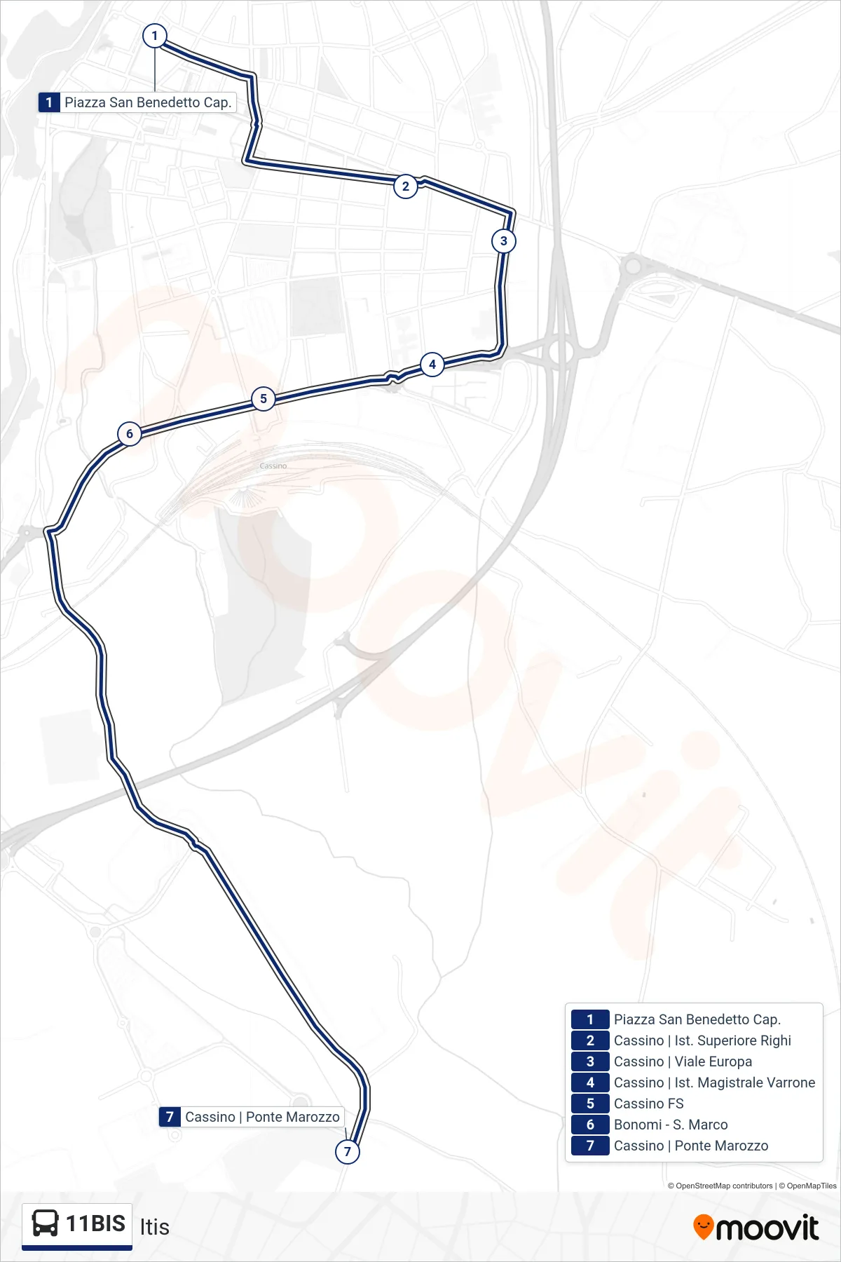 Linea 11BIS bus (Itis) - Percorsi e fermate sulla mappa