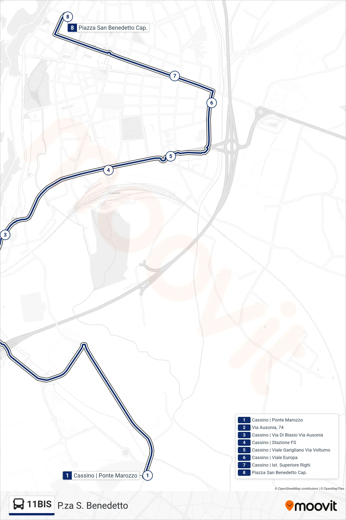 Linea 11BIS  bus (P.za S. Benedetto) - Percorsi e fermate sulla mappa