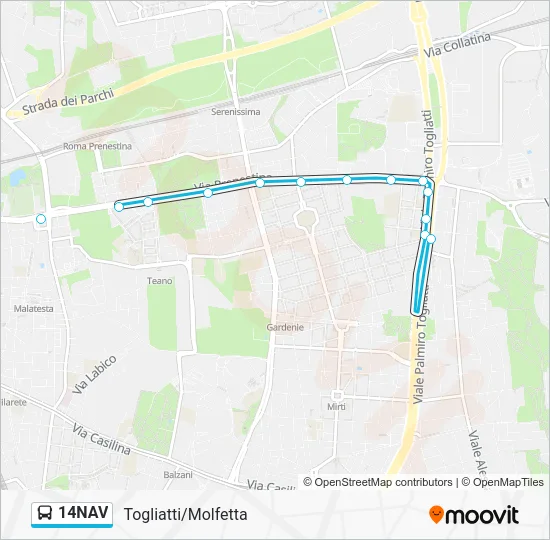 Percorso linea bus 14NAV