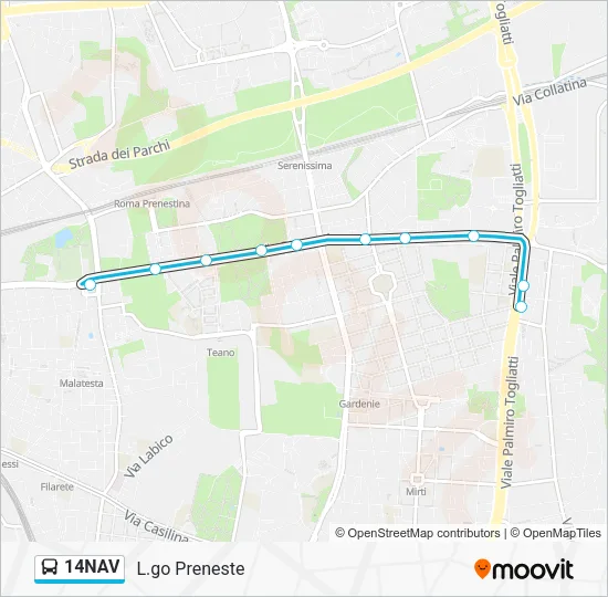Percorso linea bus 14NAV