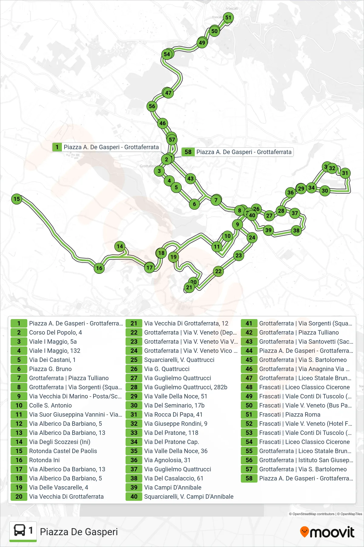 Linea 1 bus (Piazza De Gasperi) - Percorsi e fermate sulla mappa