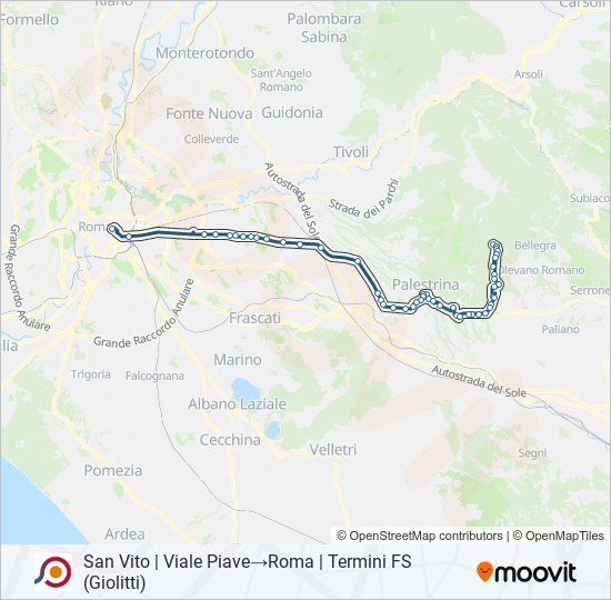 Percorso linea bus COTRAL