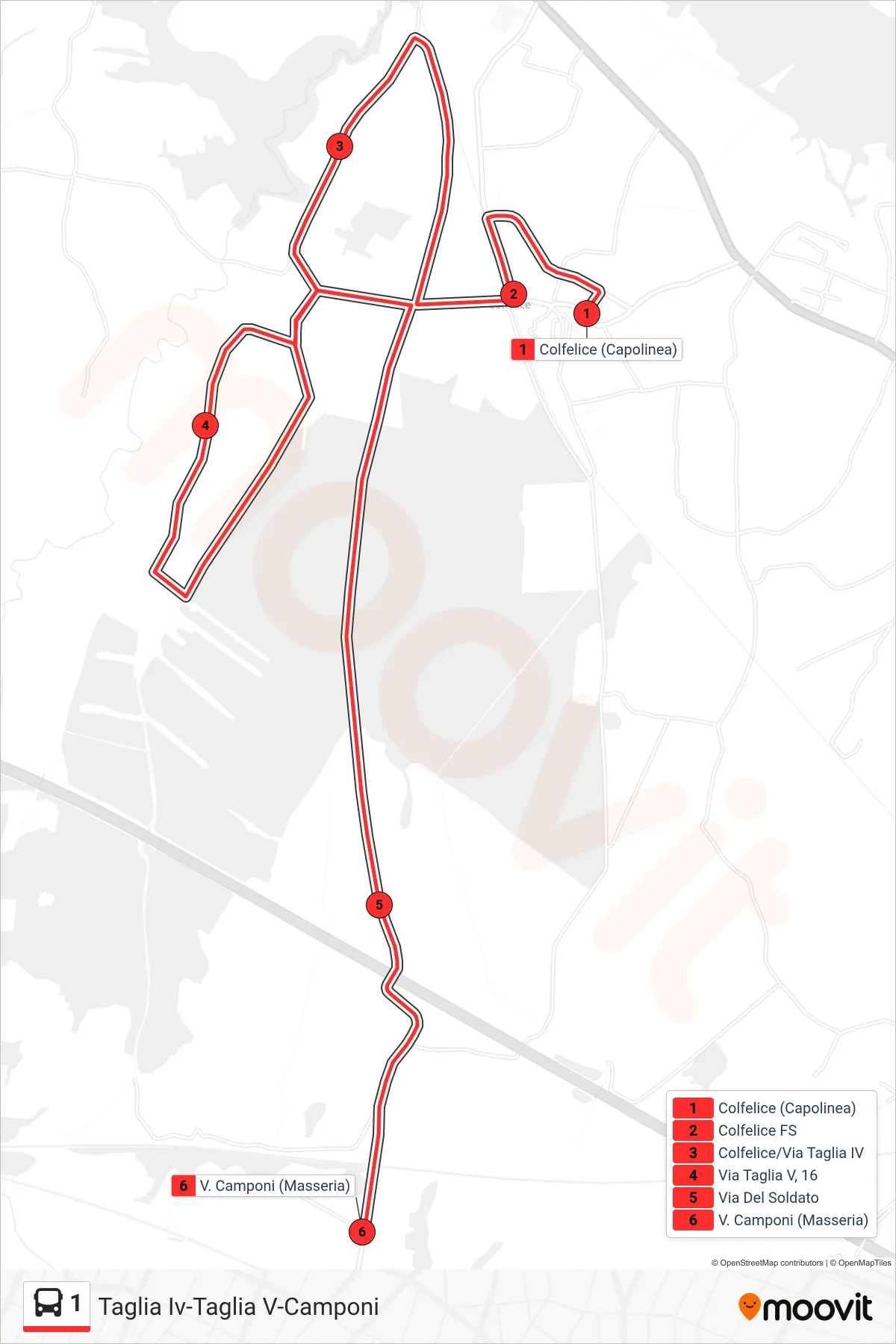 Linea 1 bus (Taglia Iv-Taglia V-Camponi) - Percorsi e fermate sulla mappa