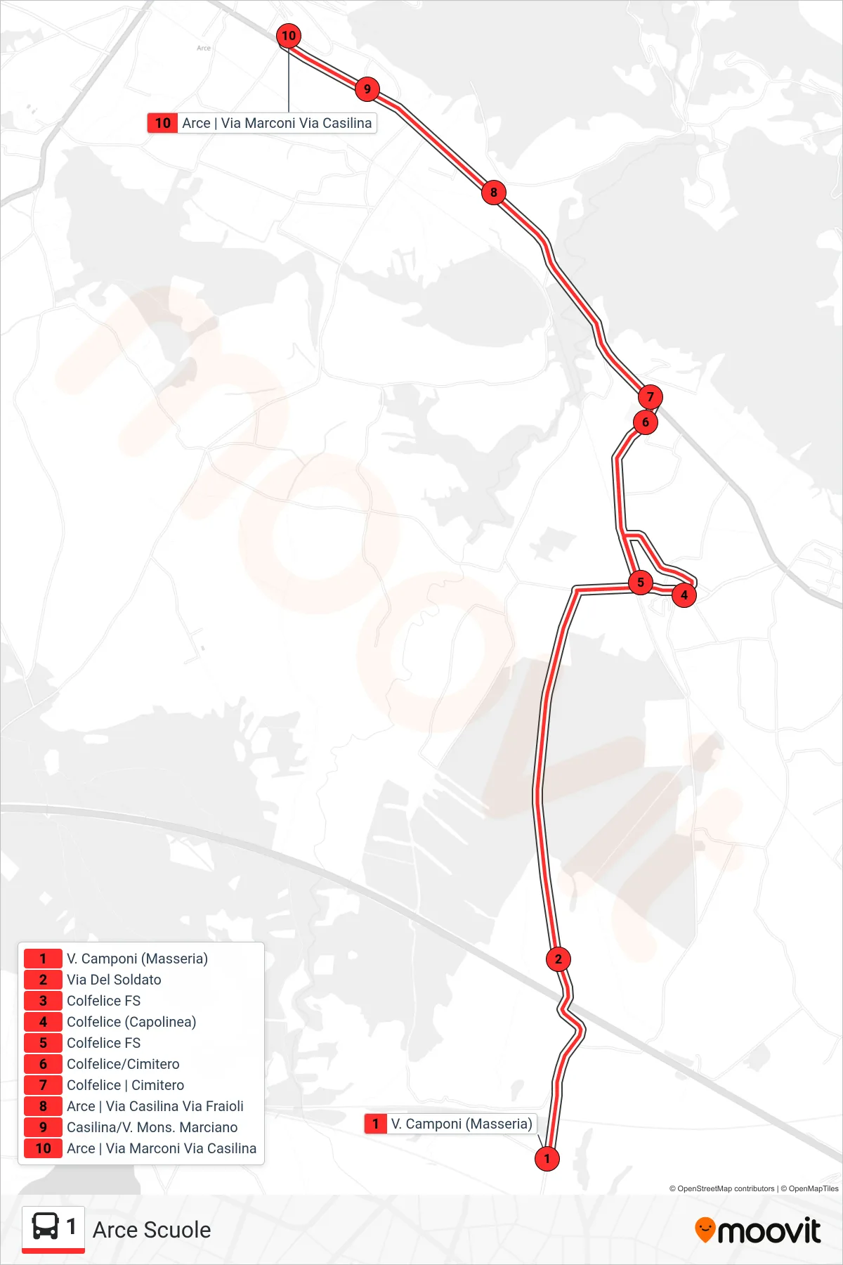 Linea 1 bus (Arce Scuole) - Percorsi e fermate sulla mappa
