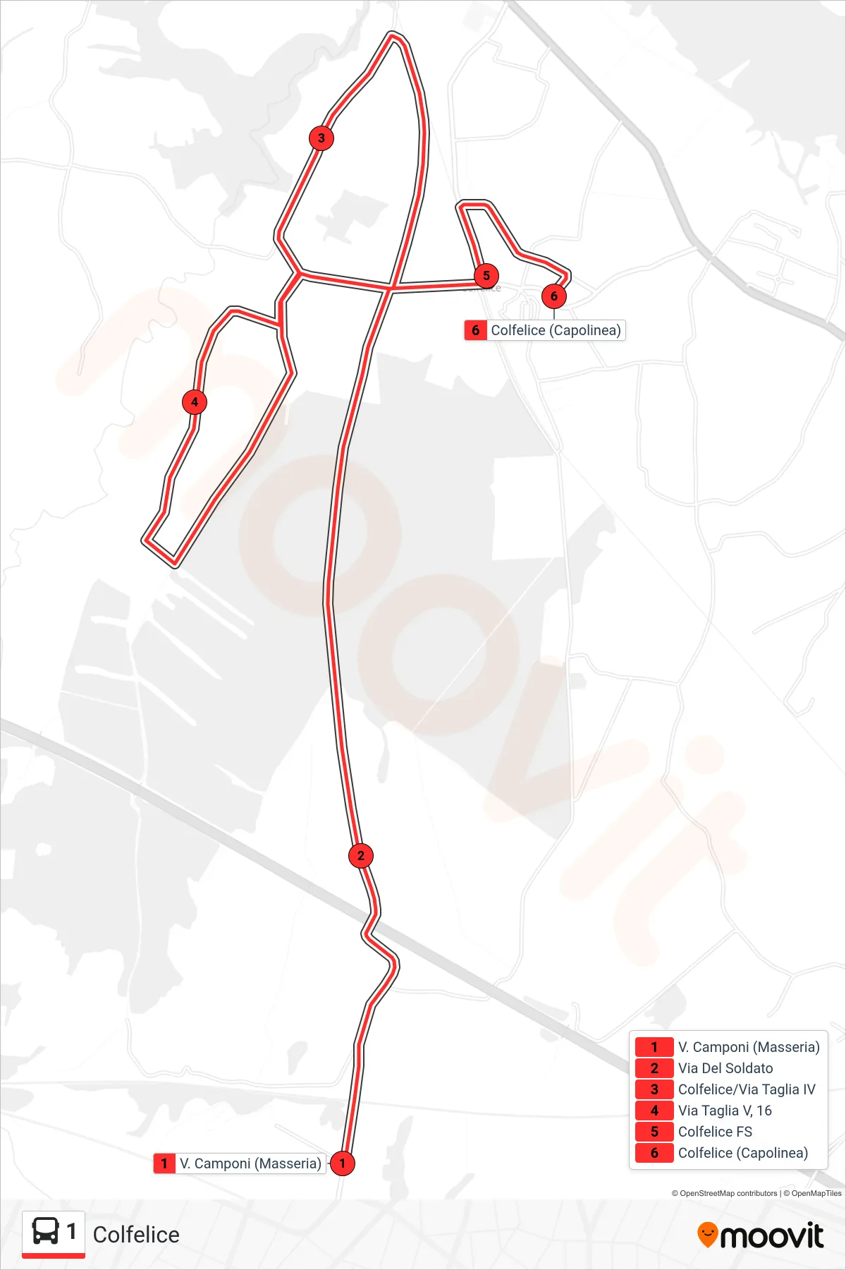 Linea 1 bus (Colfelice) - Percorsi e fermate sulla mappa