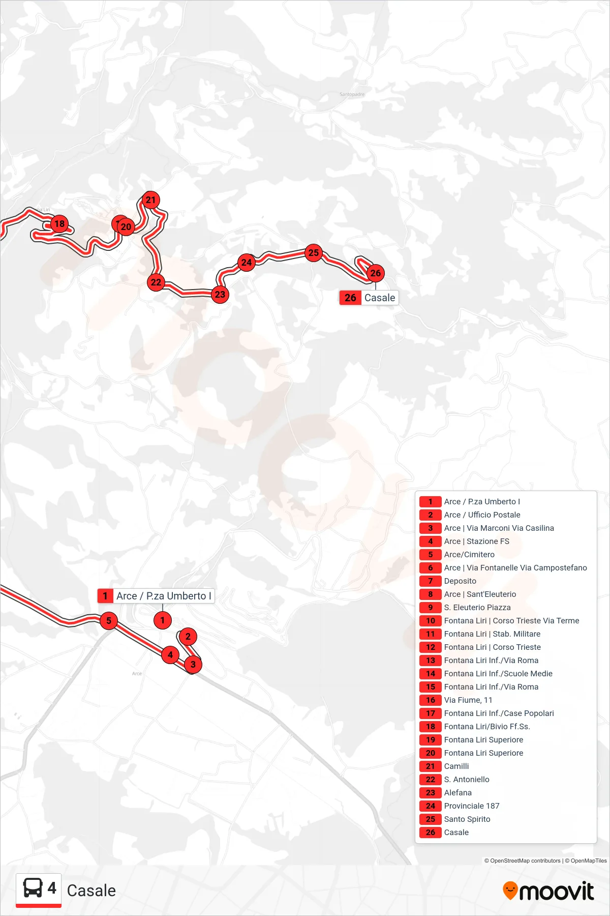 Linea 4 bus (Casale) - Percorsi e fermate sulla mappa