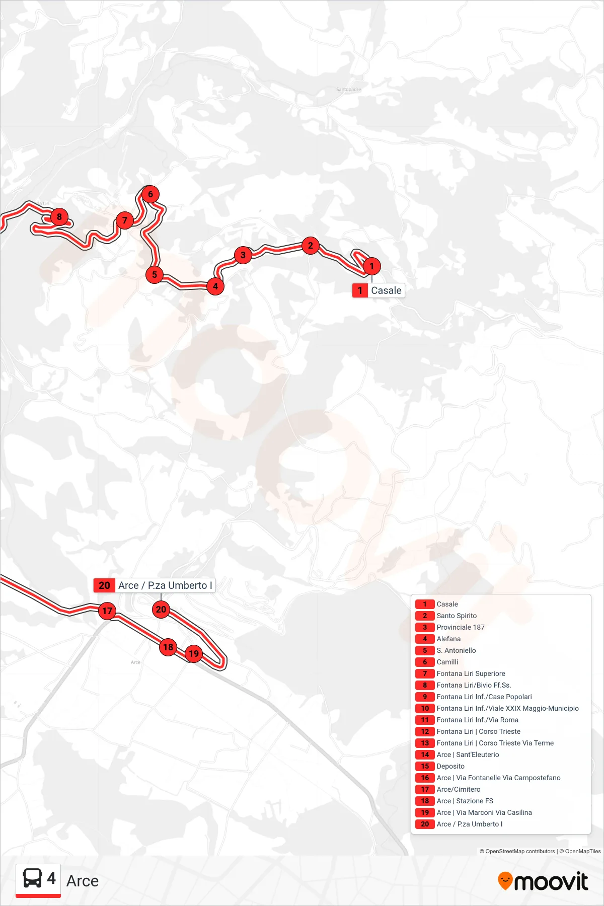 Linea 4  bus (Arce) - Percorsi e fermate sulla mappa