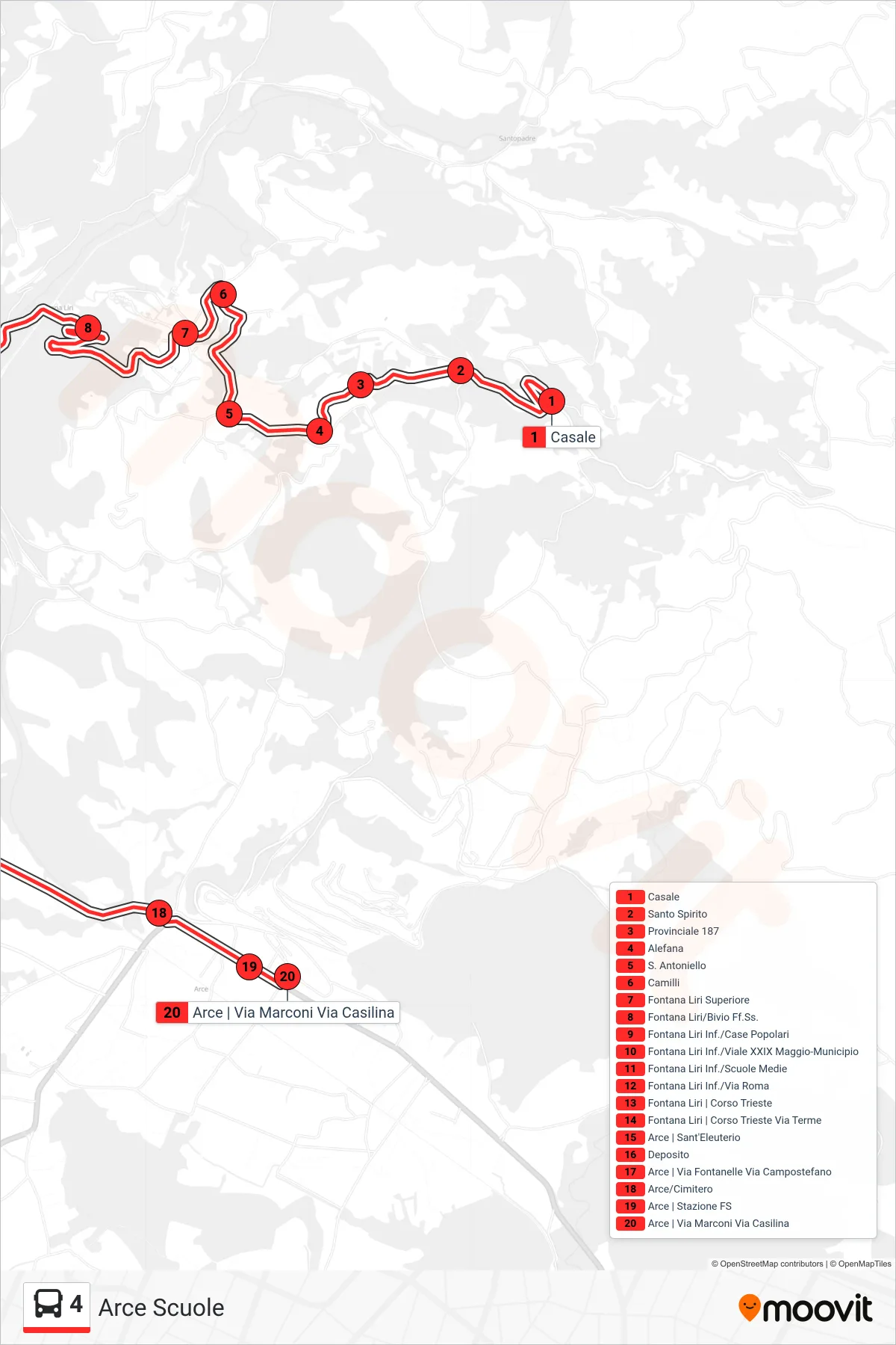 Linea 4 bus (Arce Scuole) - Percorsi e fermate sulla mappa