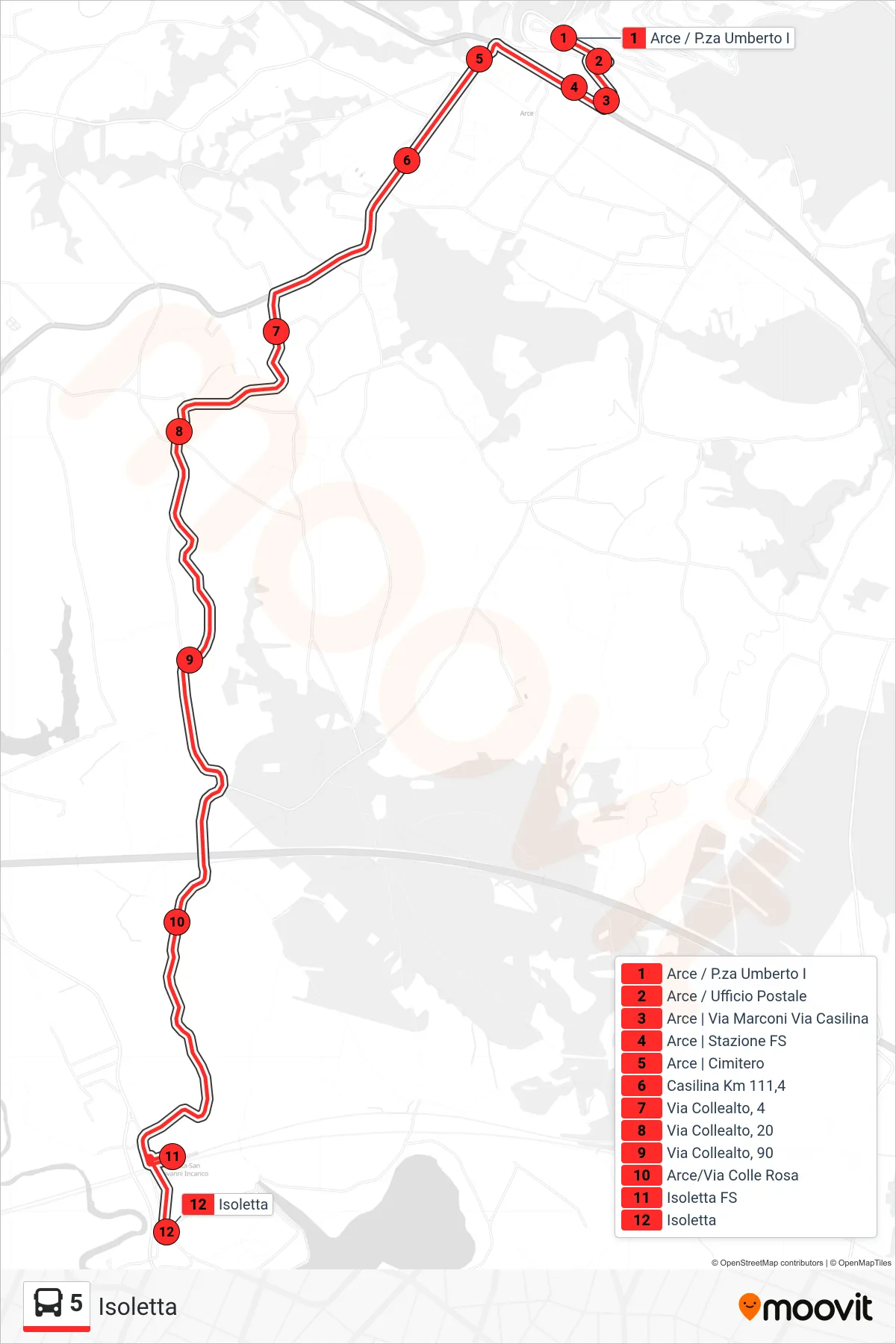 Linea 5  bus (Isoletta) - Percorsi e fermate sulla mappa