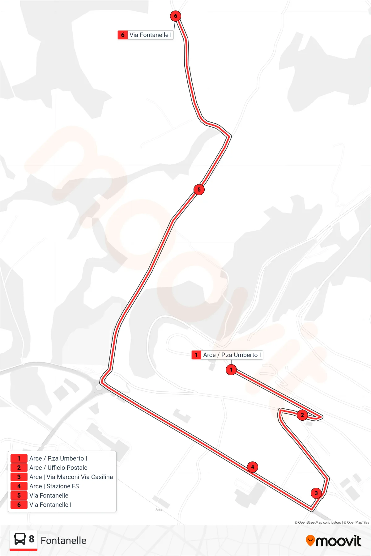 Linea 8 bus (Fontanelle) - Percorsi e fermate sulla mappa