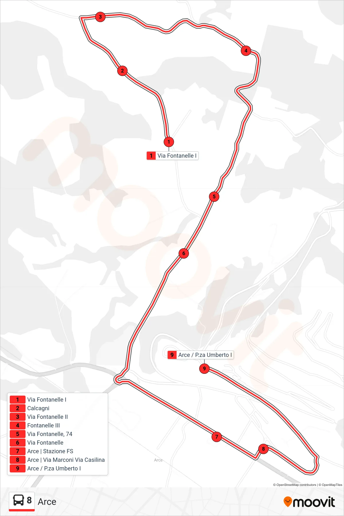 Linea 8 bus (Arce) - Percorsi e fermate sulla mappa
