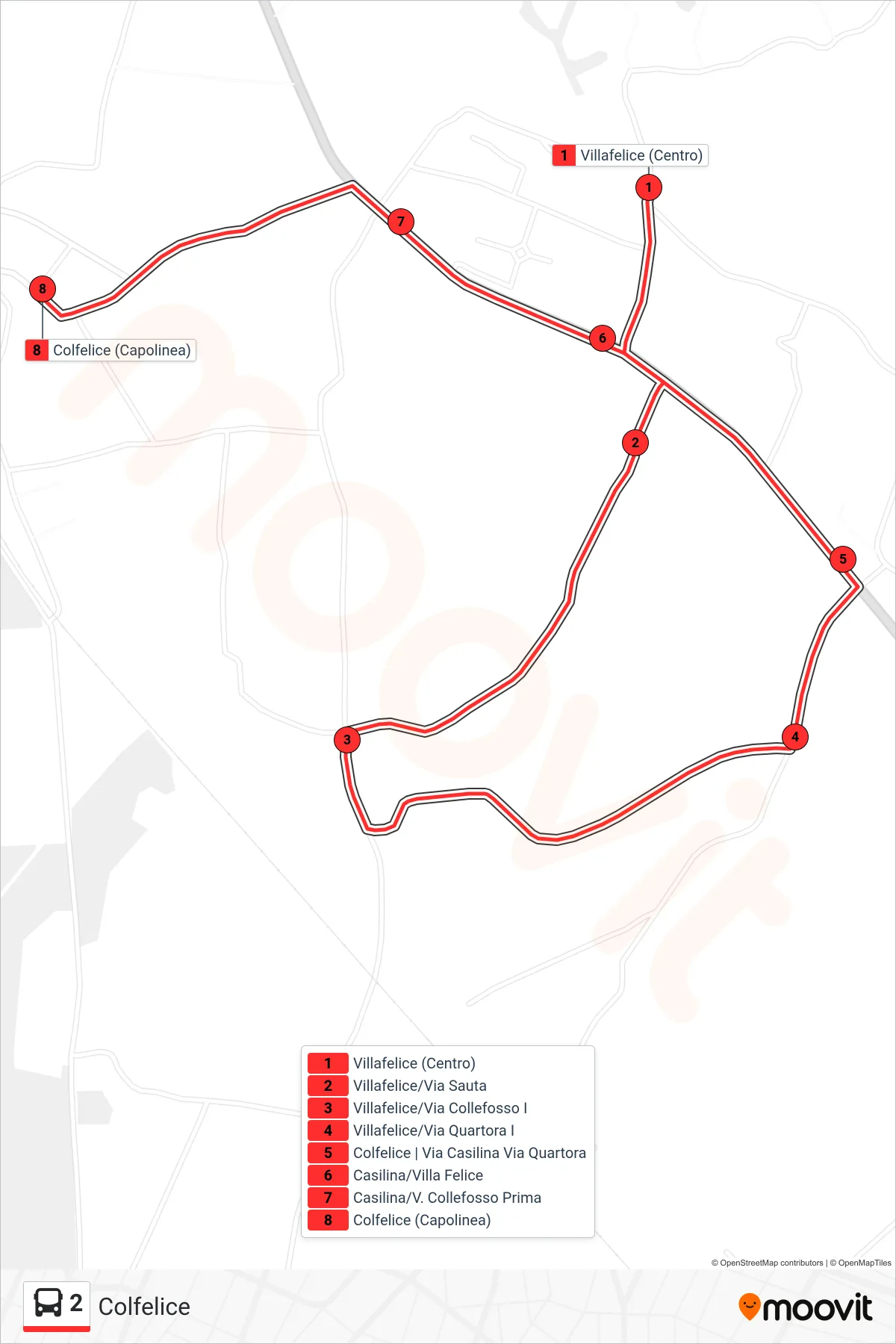 Linea 2  bus (Colfelice) - Percorsi e fermate sulla mappa