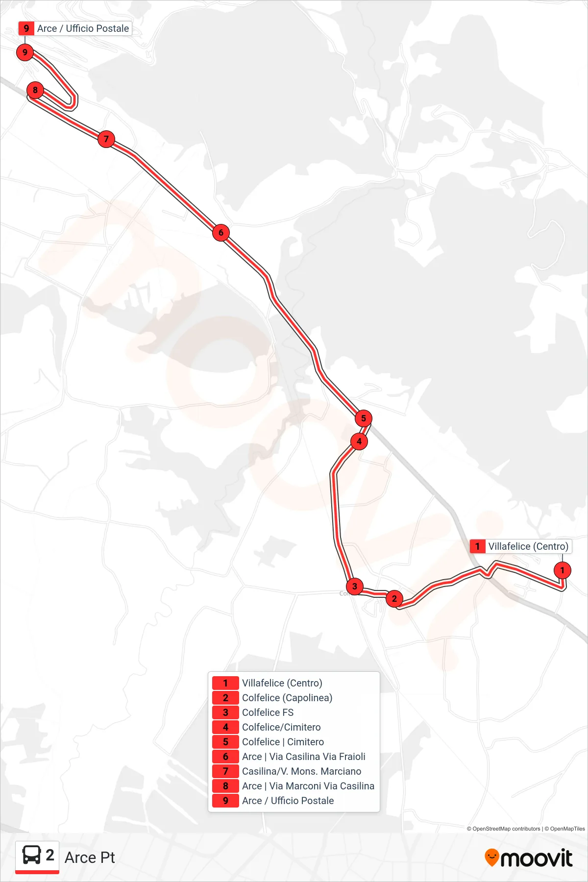 Linea 2 bus (Arce Pt) - Percorsi e fermate sulla mappa