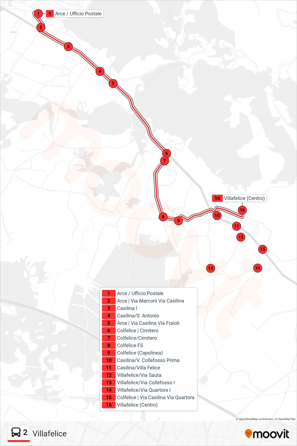 Linea 2 bus (Villafelice) - Percorsi e fermate sulla mappa