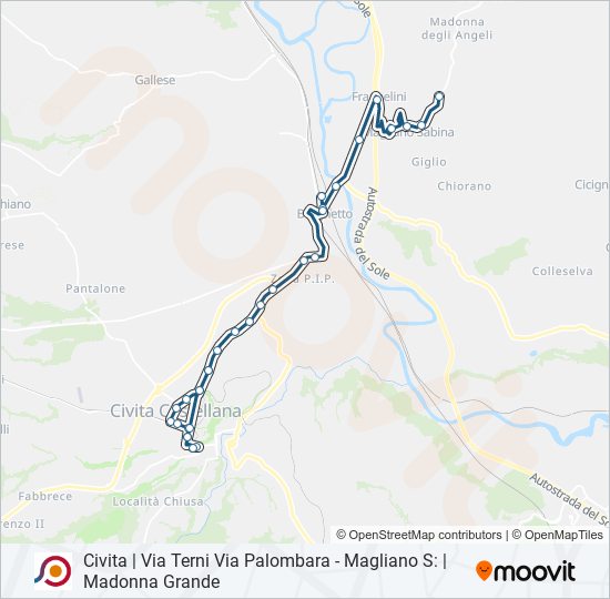 Percorso linea bus COTRAL