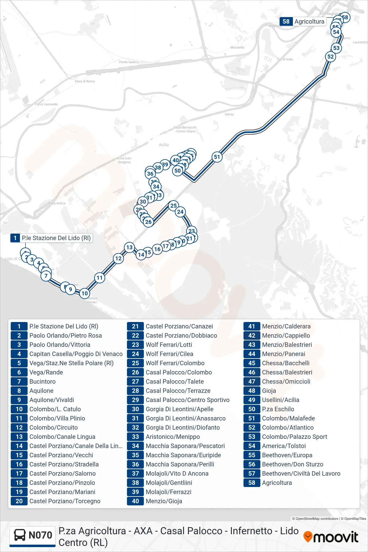 Linea N070 bus (Agricoltura) - Percorsi e fermate sulla mappa