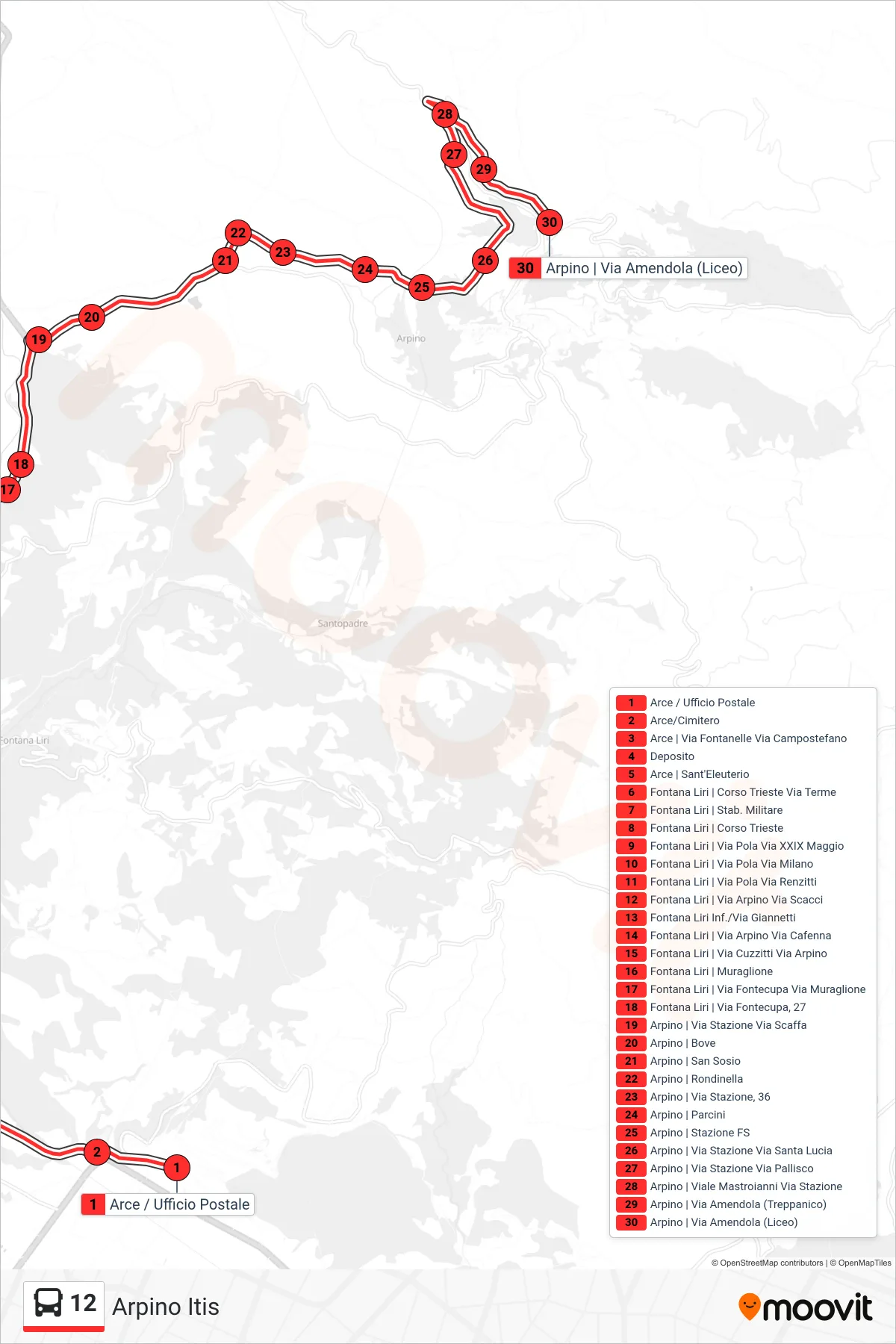 Linea 12 bus (Arpino Itis) - Percorsi e fermate sulla mappa