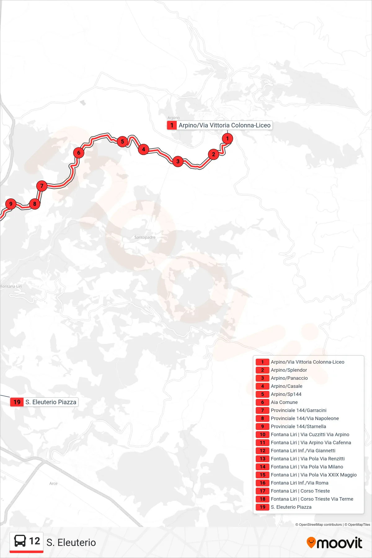 Linea 12 bus (S. Eleuterio) - Percorsi e fermate sulla mappa