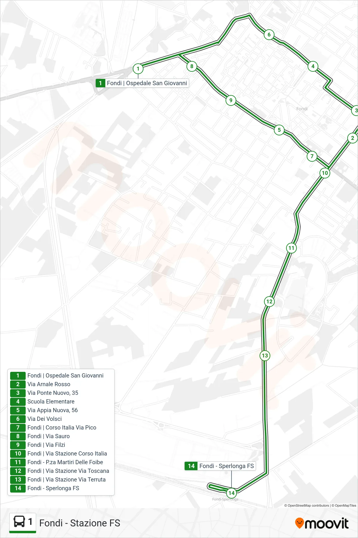 Linea 1 bus (Stazione FS) - Percorsi e fermate sulla mappa