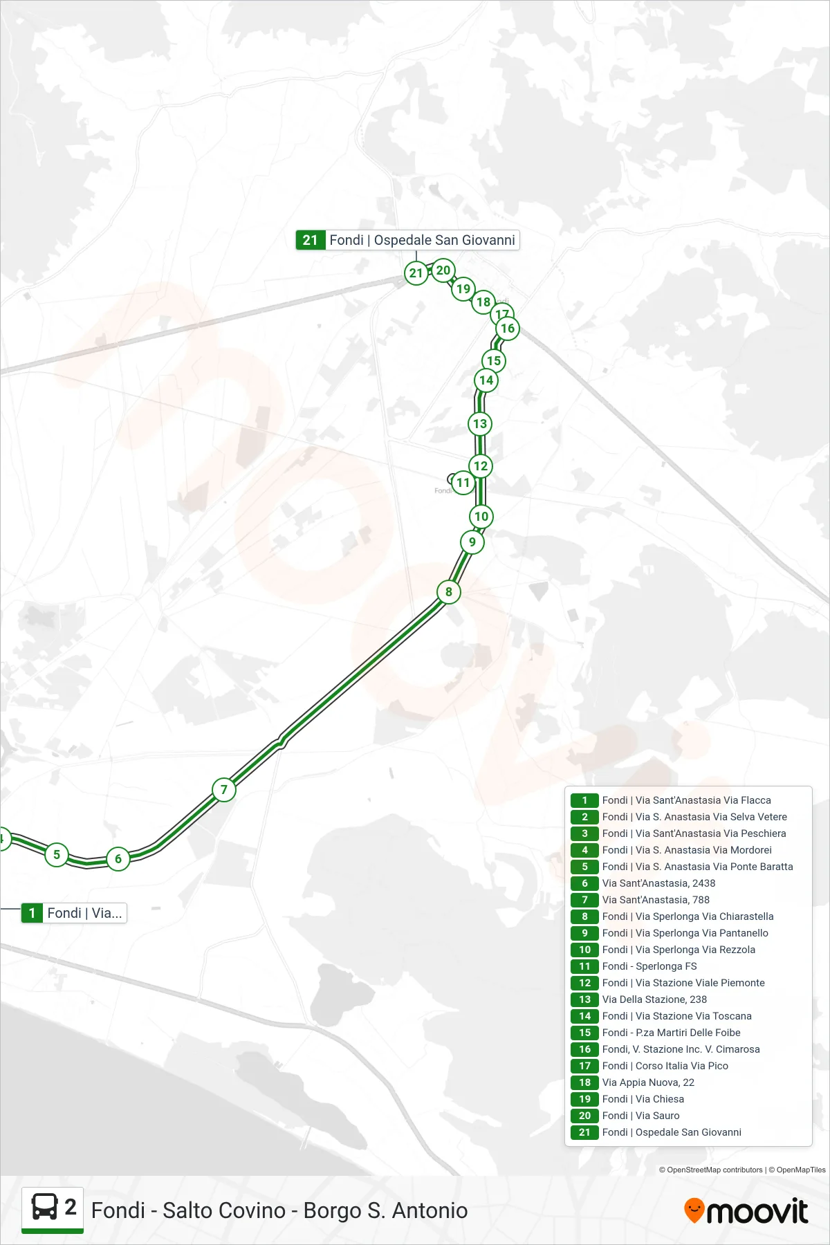 Linea 2 bus (Fondi - Via Roma) - Percorsi e fermate sulla mappa