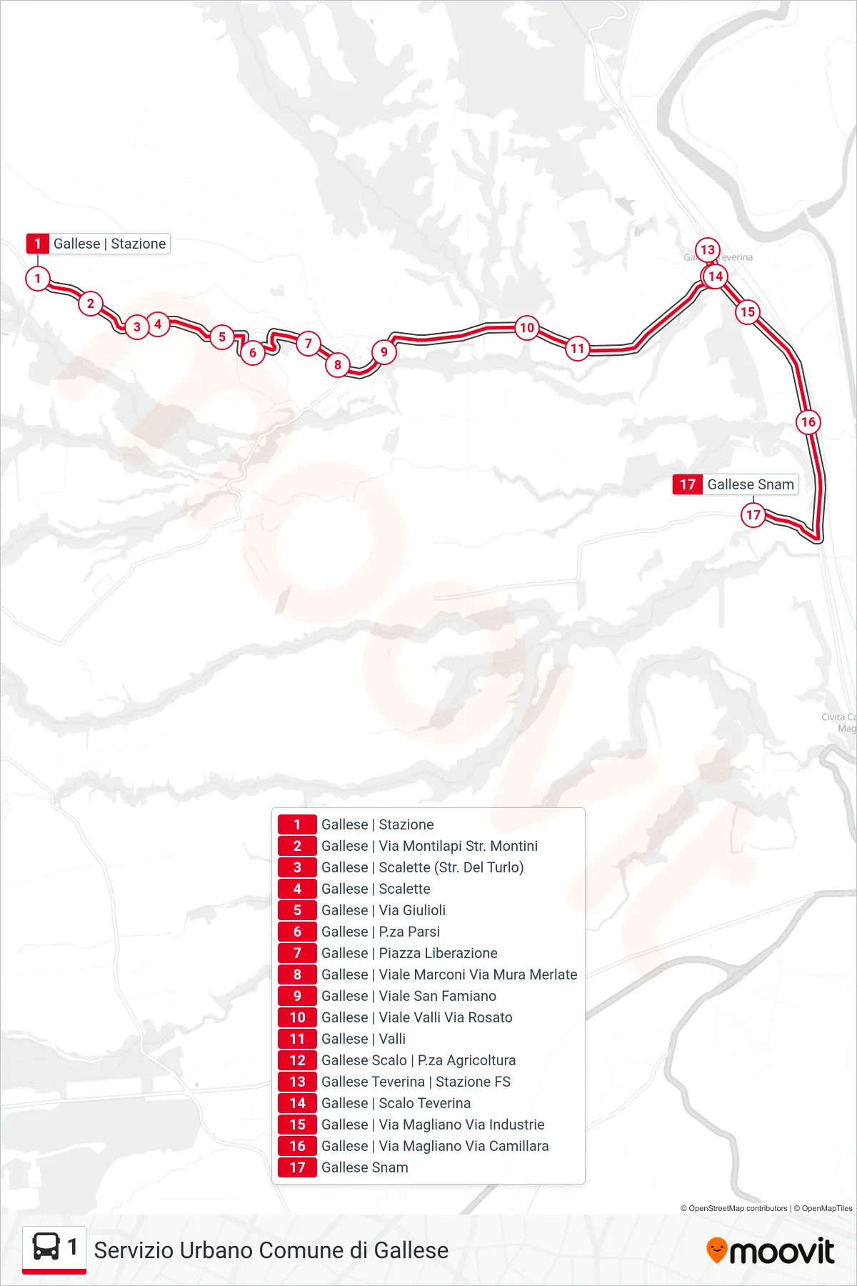 Linea 1  bus (Centrale Snam) - Percorsi e fermate sulla mappa