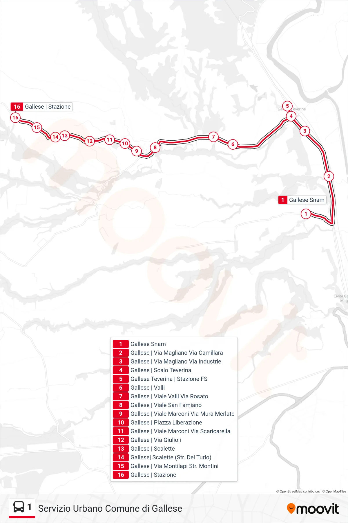 Linea 1 bus (Montilapi Cap.) - Percorsi e fermate sulla mappa