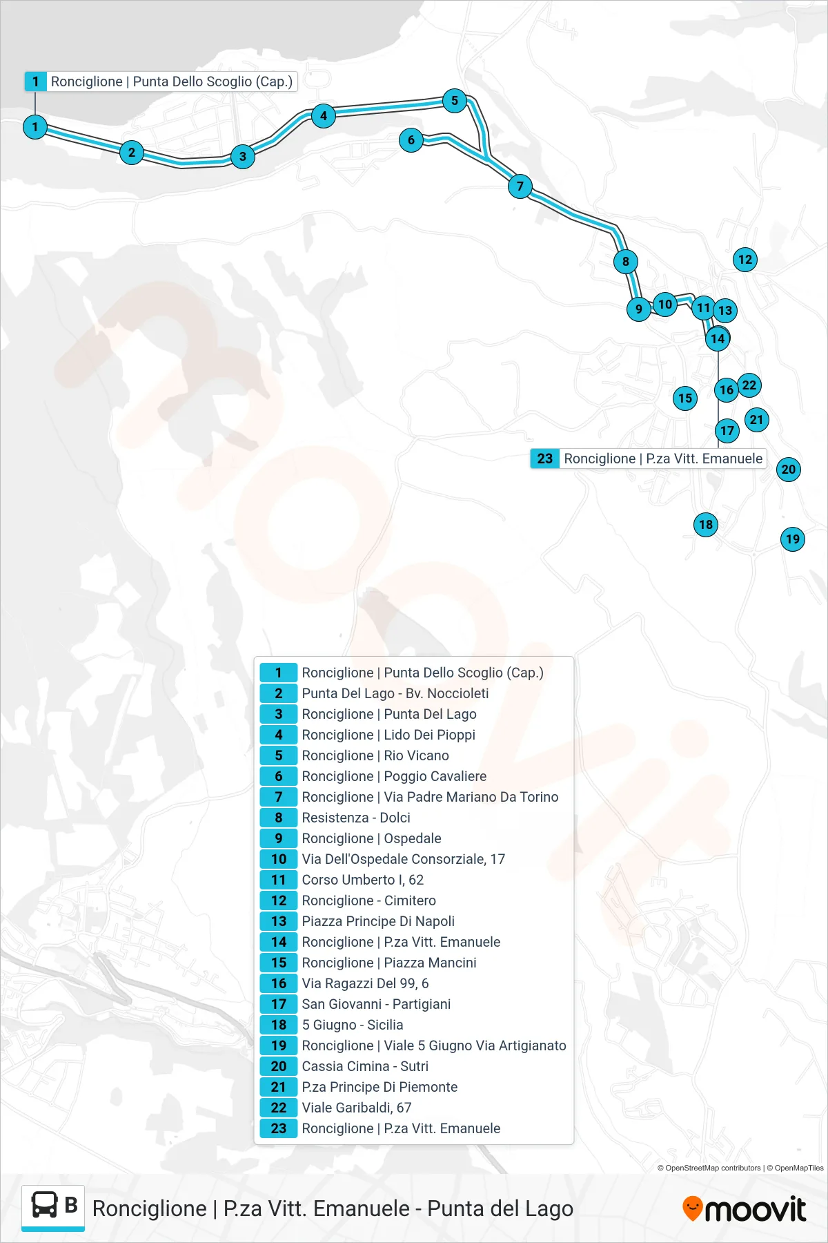 Linea B bus (P.za Vitt. Emanuele) - Percorsi e fermate sulla mappa