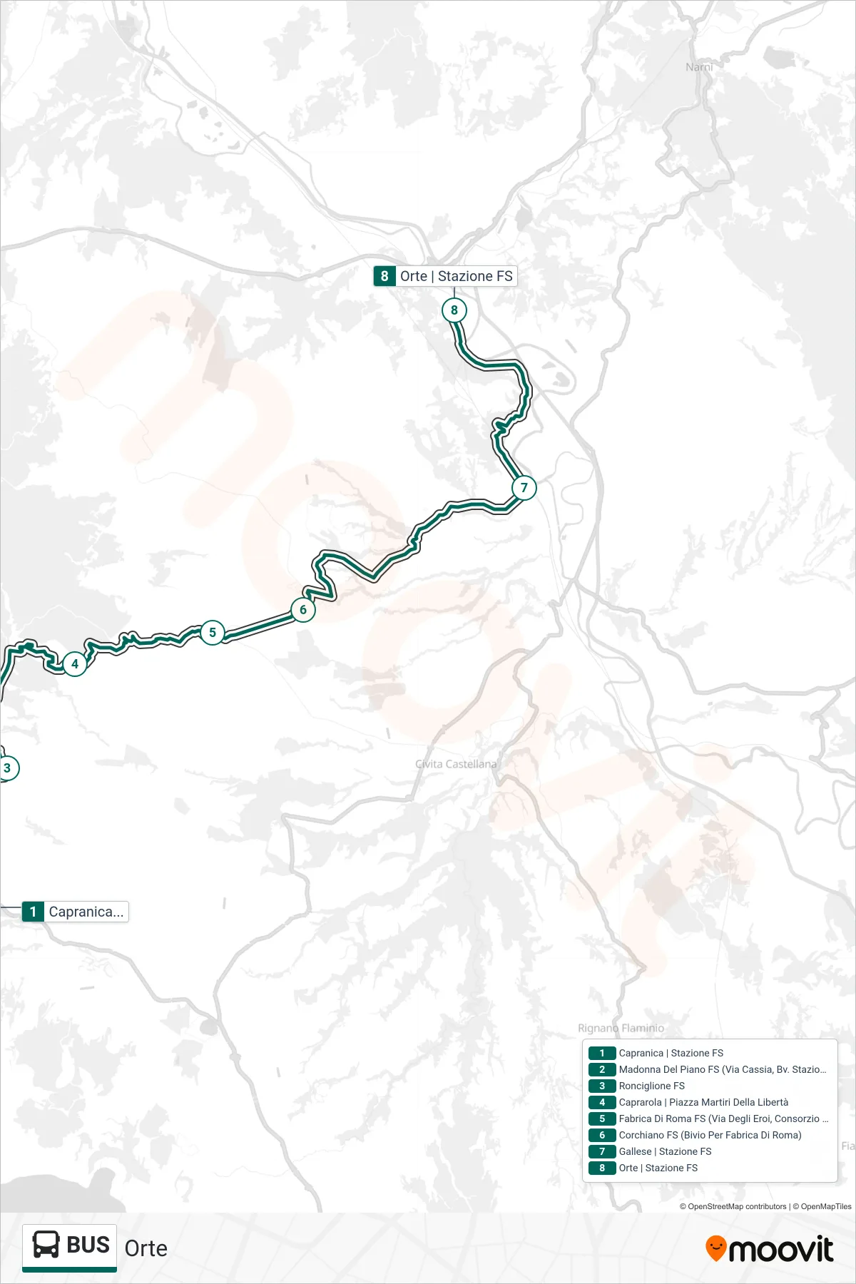 Linea BUS bus (Orte) - Percorsi e fermate sulla mappa