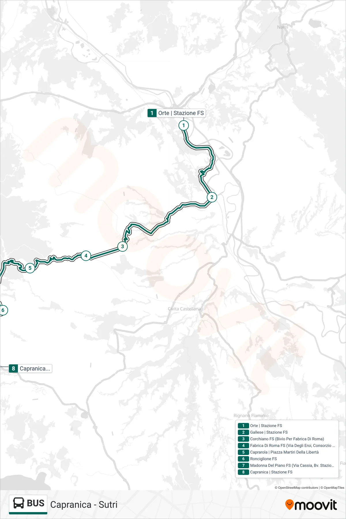 Linea BUS bus (Capranica - Sutri) - Percorsi e fermate sulla mappa