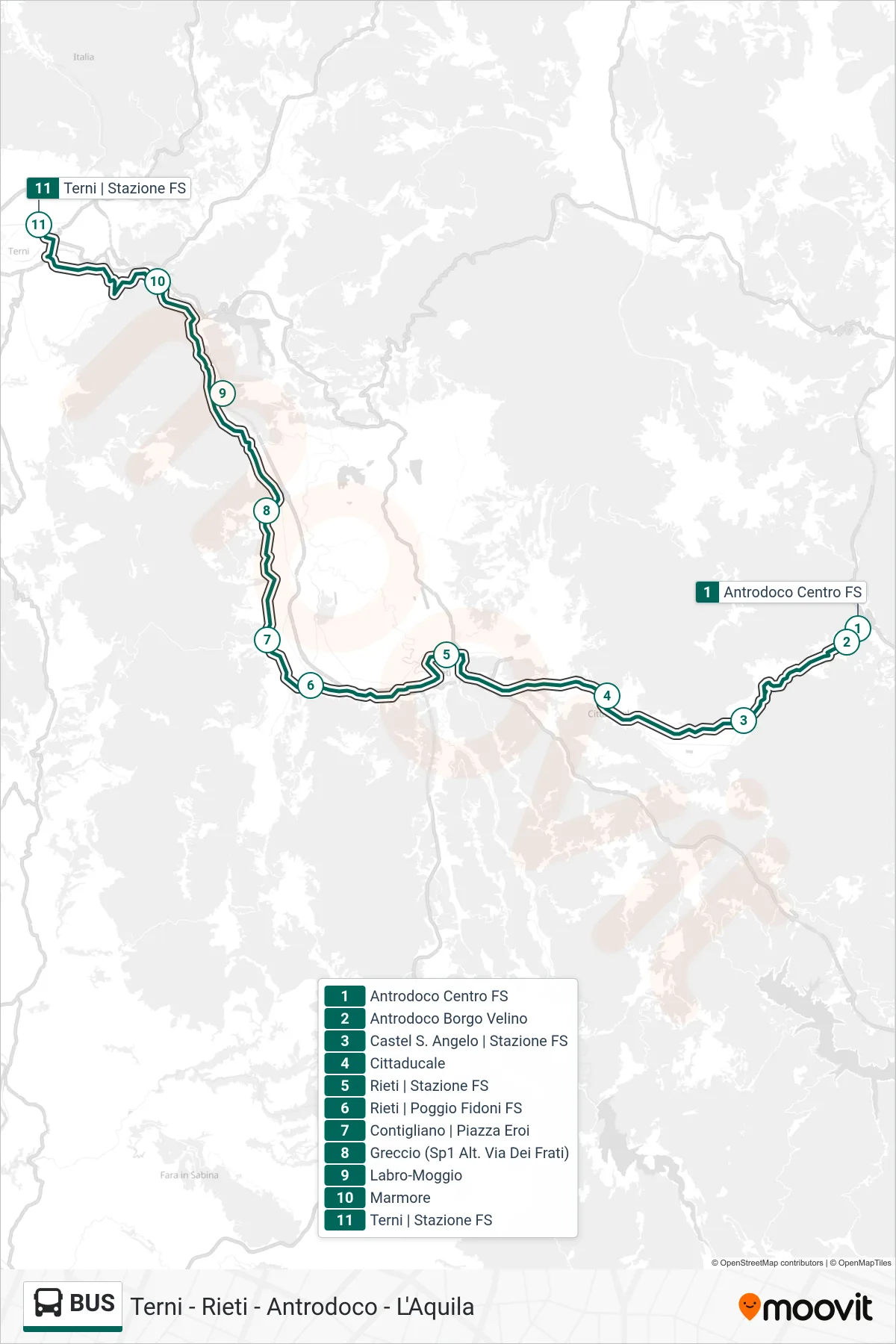 Linea BUS  bus (Terni) - Percorsi e fermate sulla mappa
