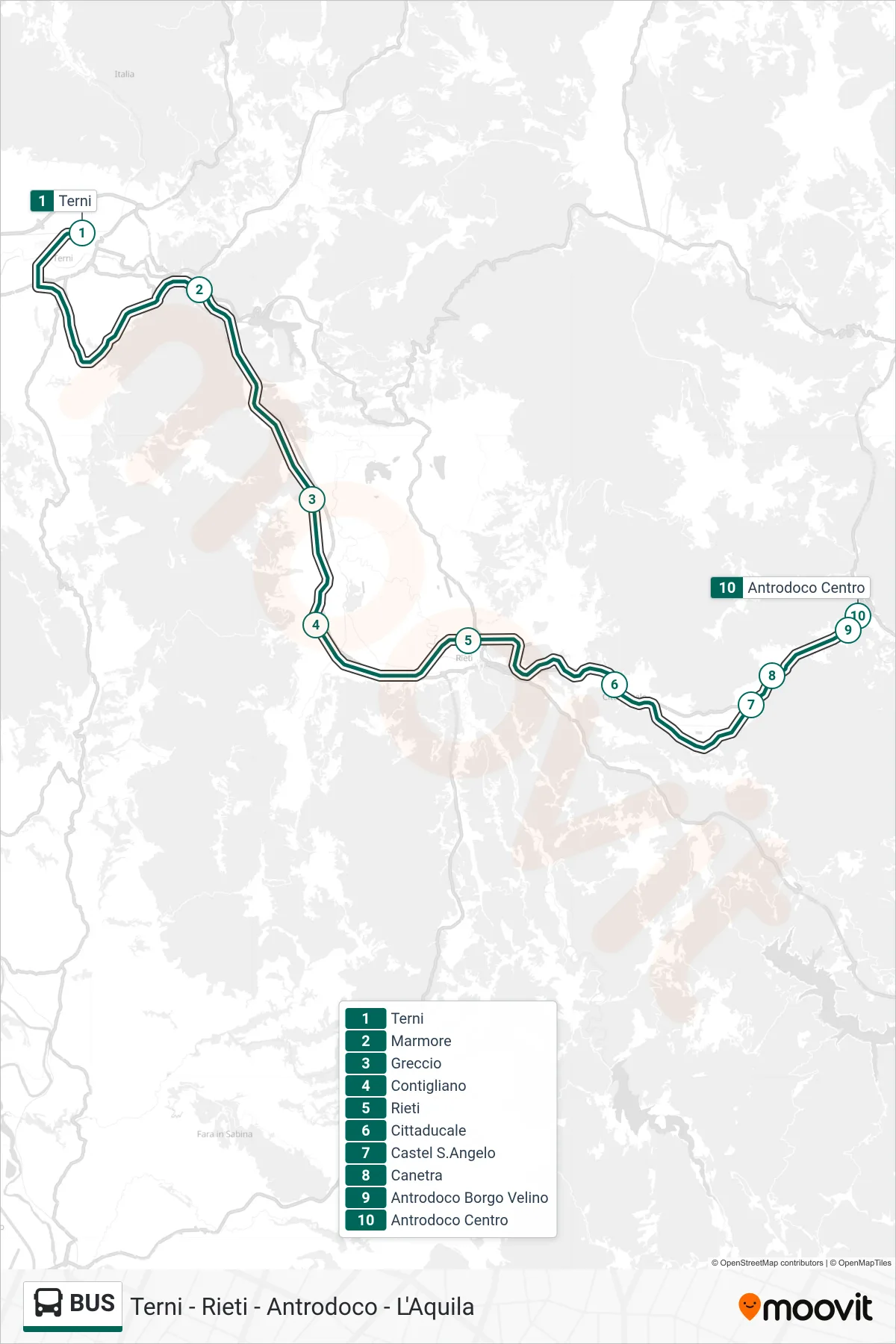 Linea BUS  bus (Antrodoco Centro) - Percorsi e fermate sulla mappa
