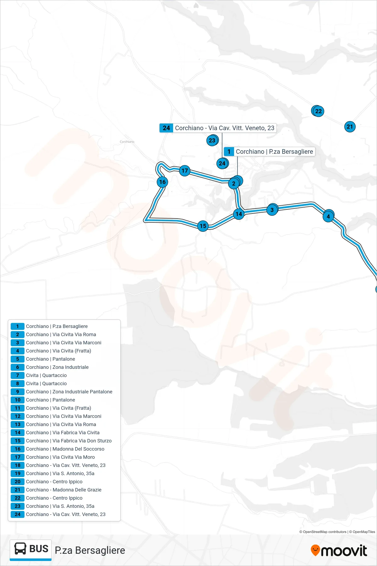 Linea BUS bus (P.za Bersagliere) - Percorsi e fermate sulla mappa