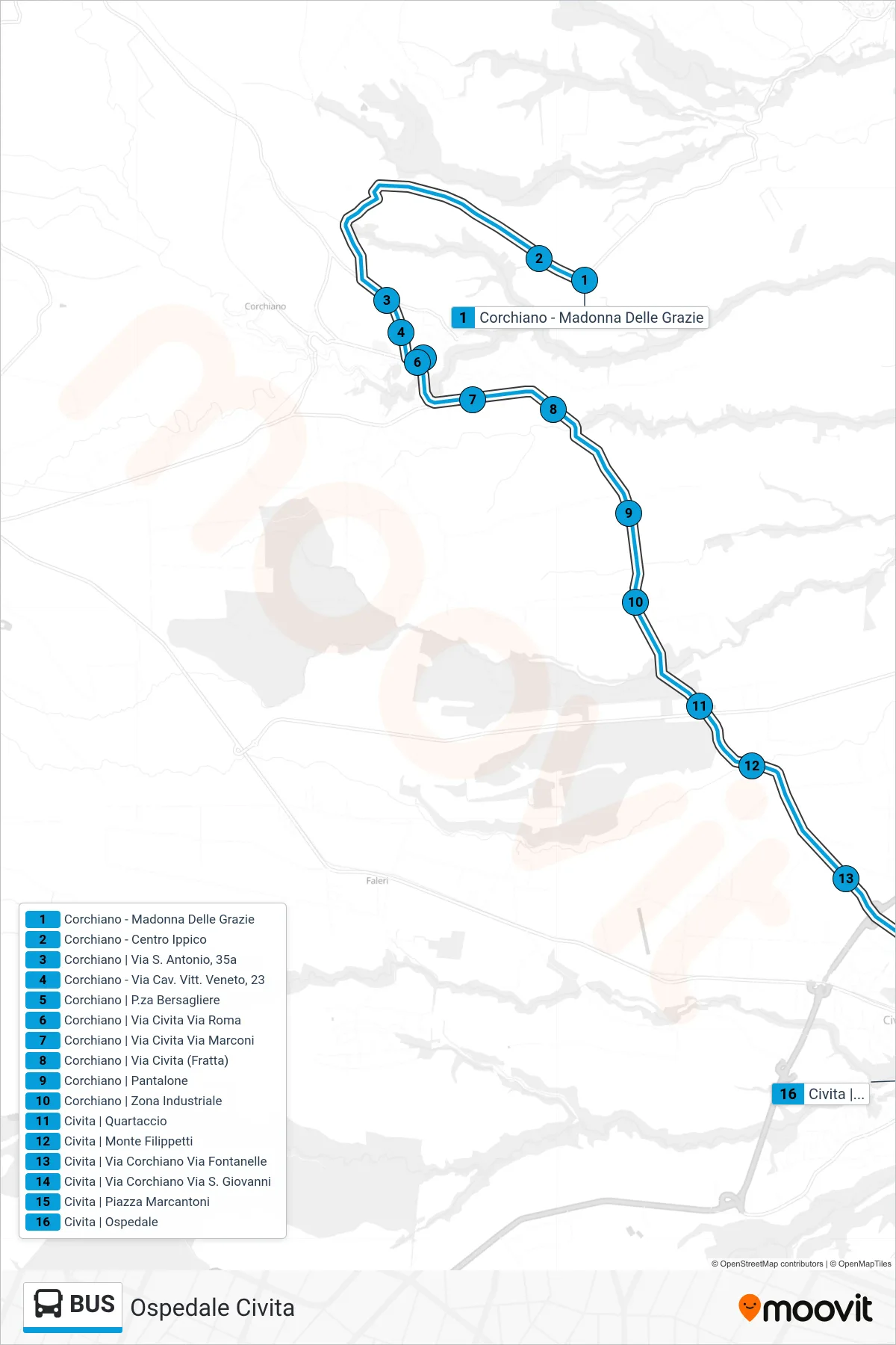 Linea BUS bus (Ospedale Civita) - Percorsi e fermate sulla mappa