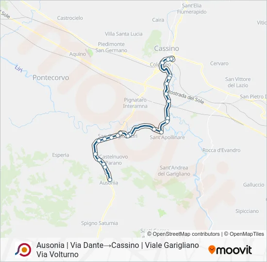 Percorso linea bus COTRAL