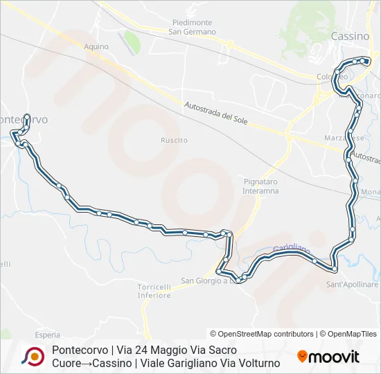 Percorso linea bus COTRAL