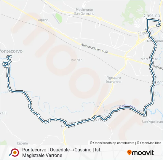 Percorso linea bus COTRAL