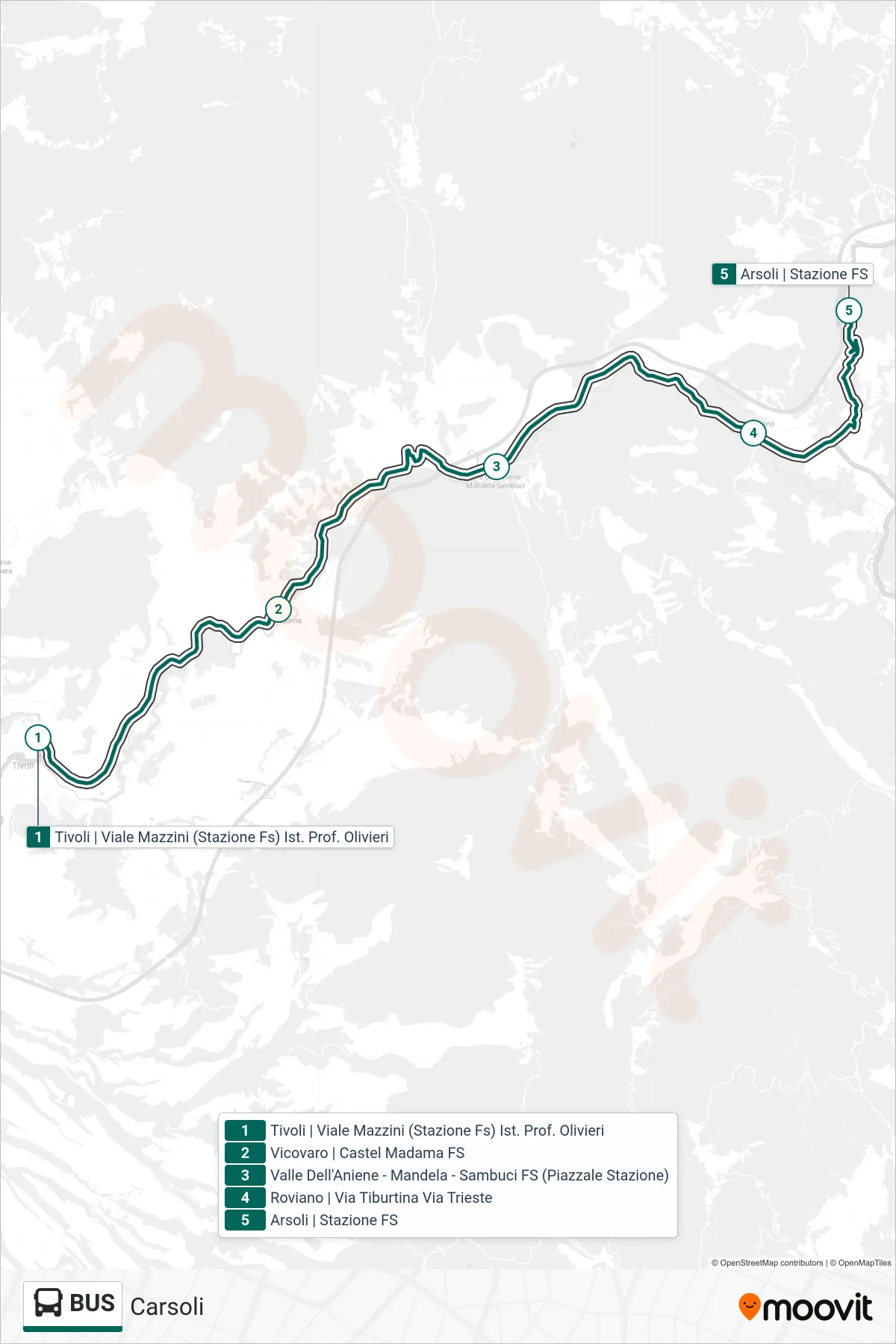 Linea BUS bus (Carsoli) - Percorsi e fermate sulla mappa