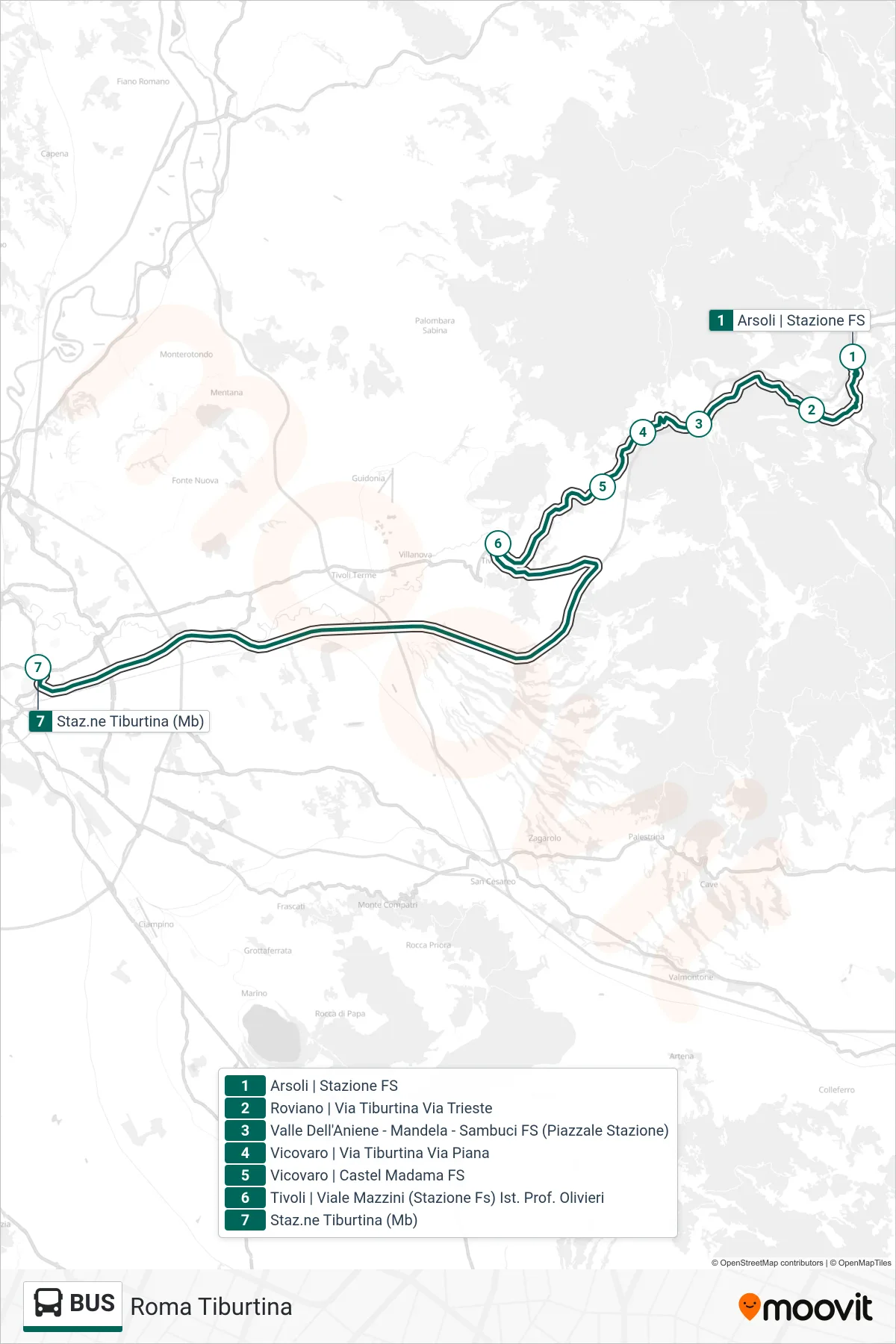 Linea BUS bus (Roma Tiburtina) - Percorsi e fermate sulla mappa