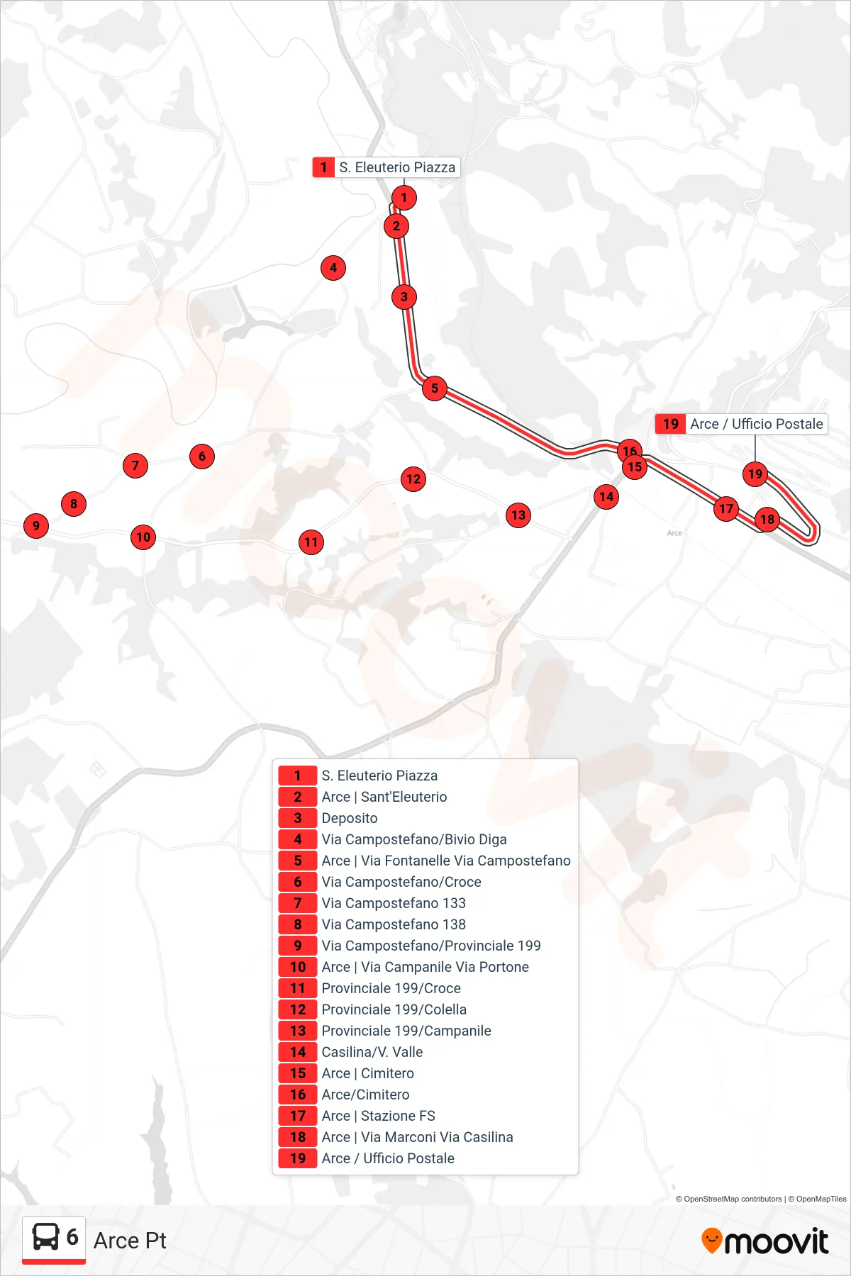 Linea 6 bus (Arce Pt) - Percorsi e fermate sulla mappa