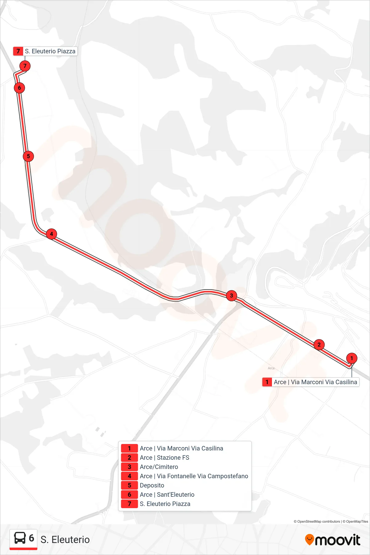 6 bus Line (St Eleuterio) route and stops on a map