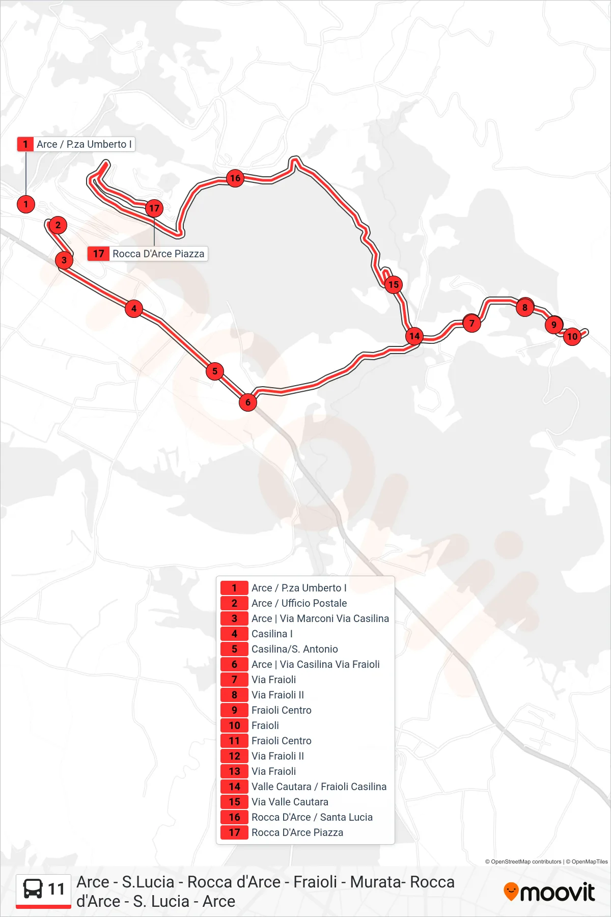 Linea 11 bus (Rocca D'Arce Piazza) - Percorsi e fermate sulla mappa