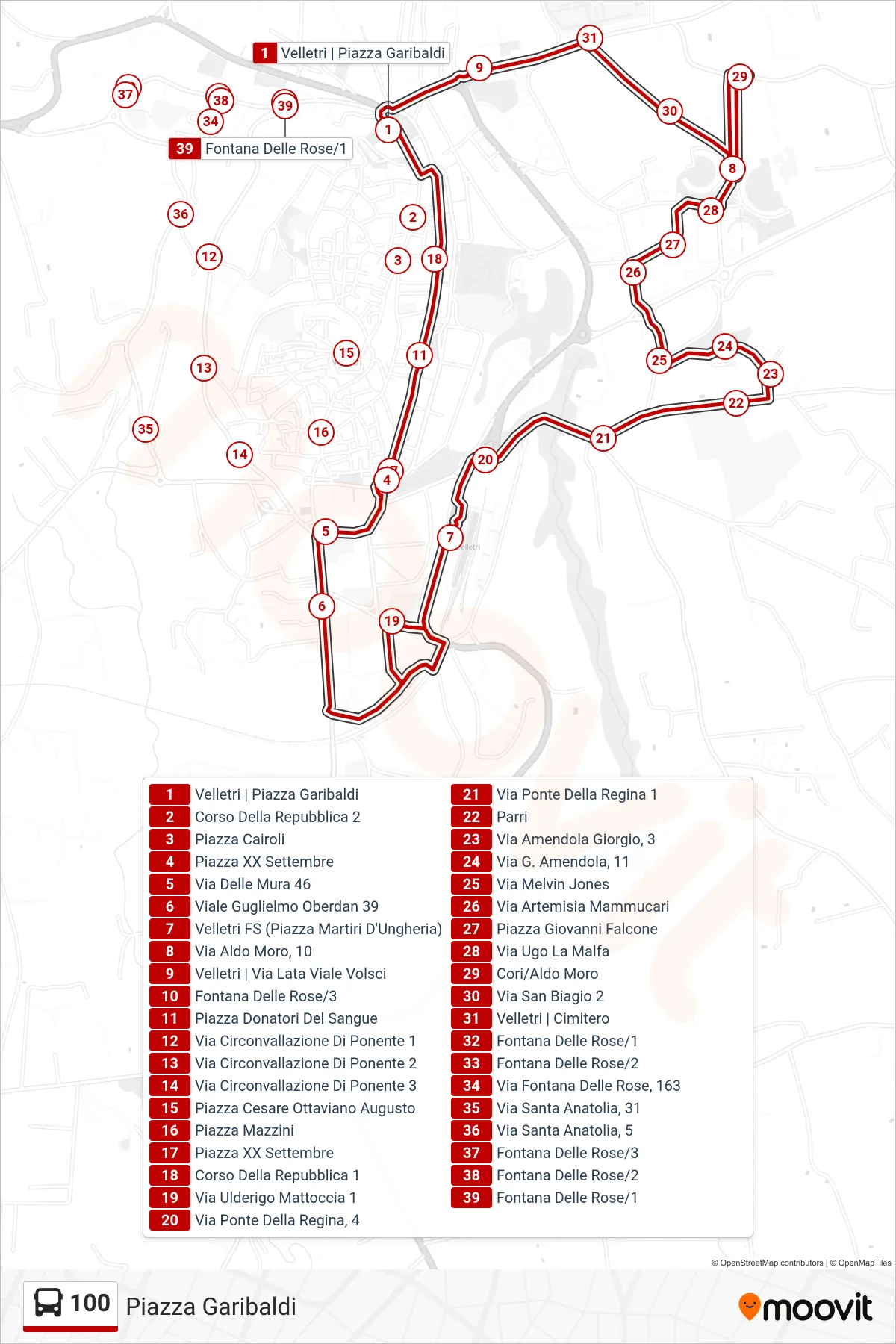Linea 100 bus (Piazza Garibaldi) - Percorsi e fermate sulla mappa