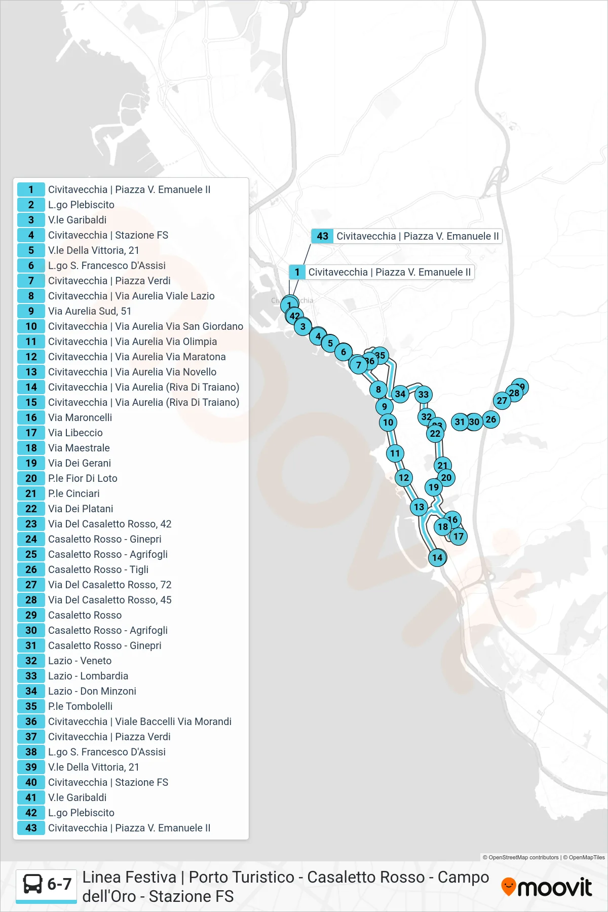 Linea 6-7 bus (P.za Vittorio Emanuele) - Percorsi e fermate sulla mappa