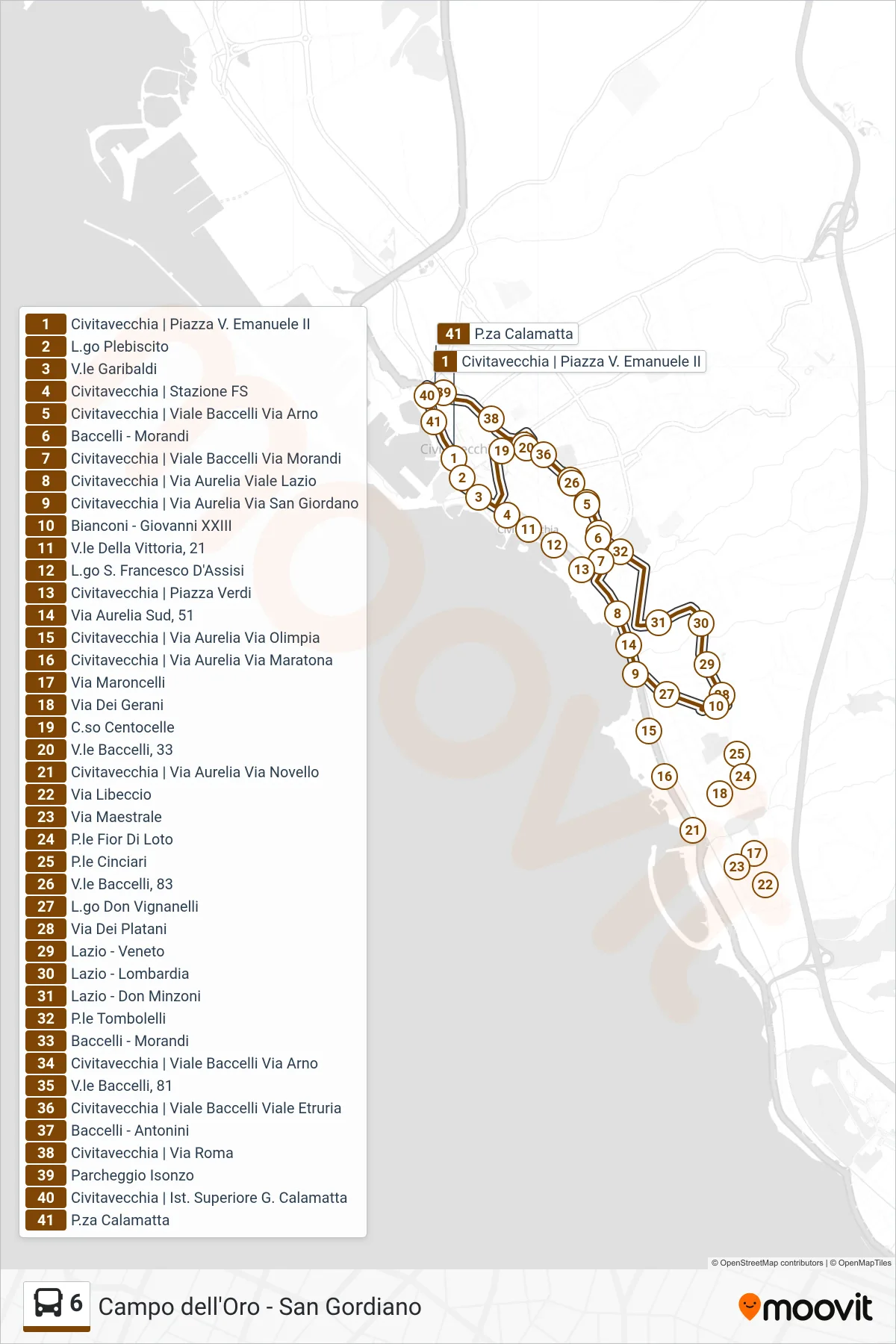 Linea 6 bus (P.za Vittorio Emanuele) - Percorsi e fermate sulla mappa