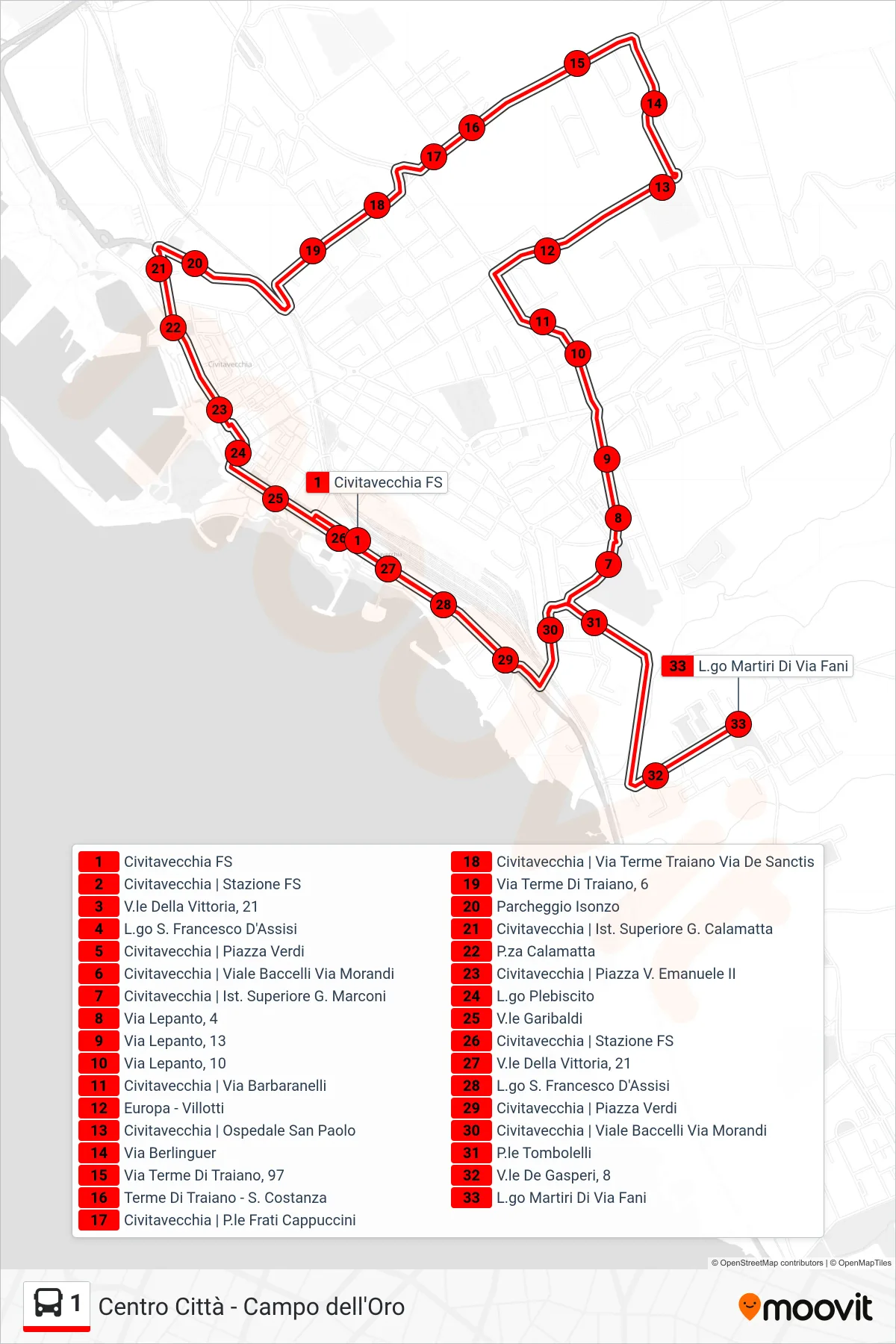 Linea 1 bus (Campo Dell'Oro) - Percorsi e fermate sulla mappa