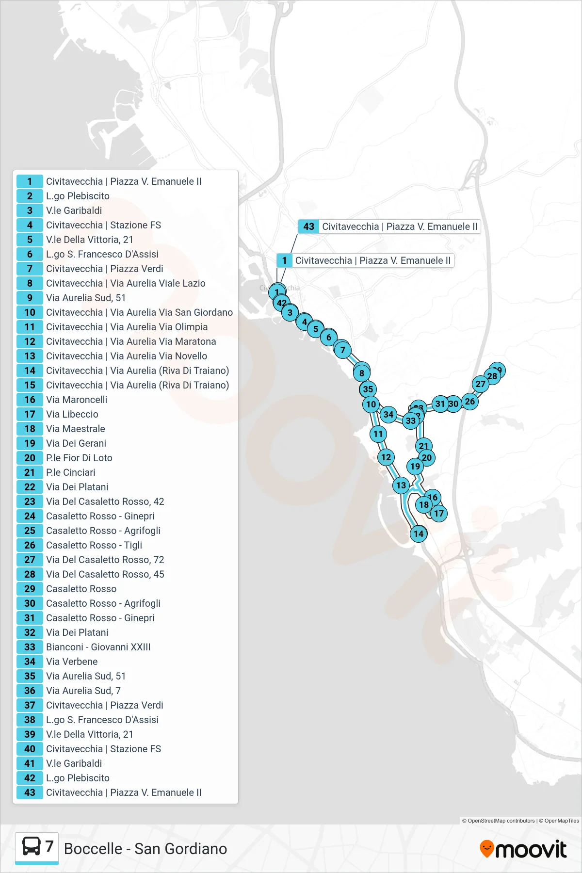 Linea 7 bus (P.za Vittorio Emanuele) - Percorsi e fermate sulla mappa