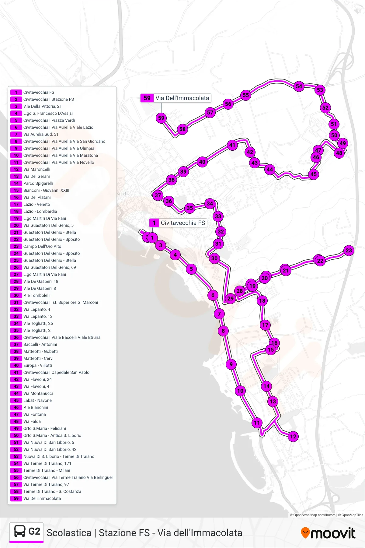 Linea G2  bus (Via Dell'Immacolata) - Percorsi e fermate sulla mappa