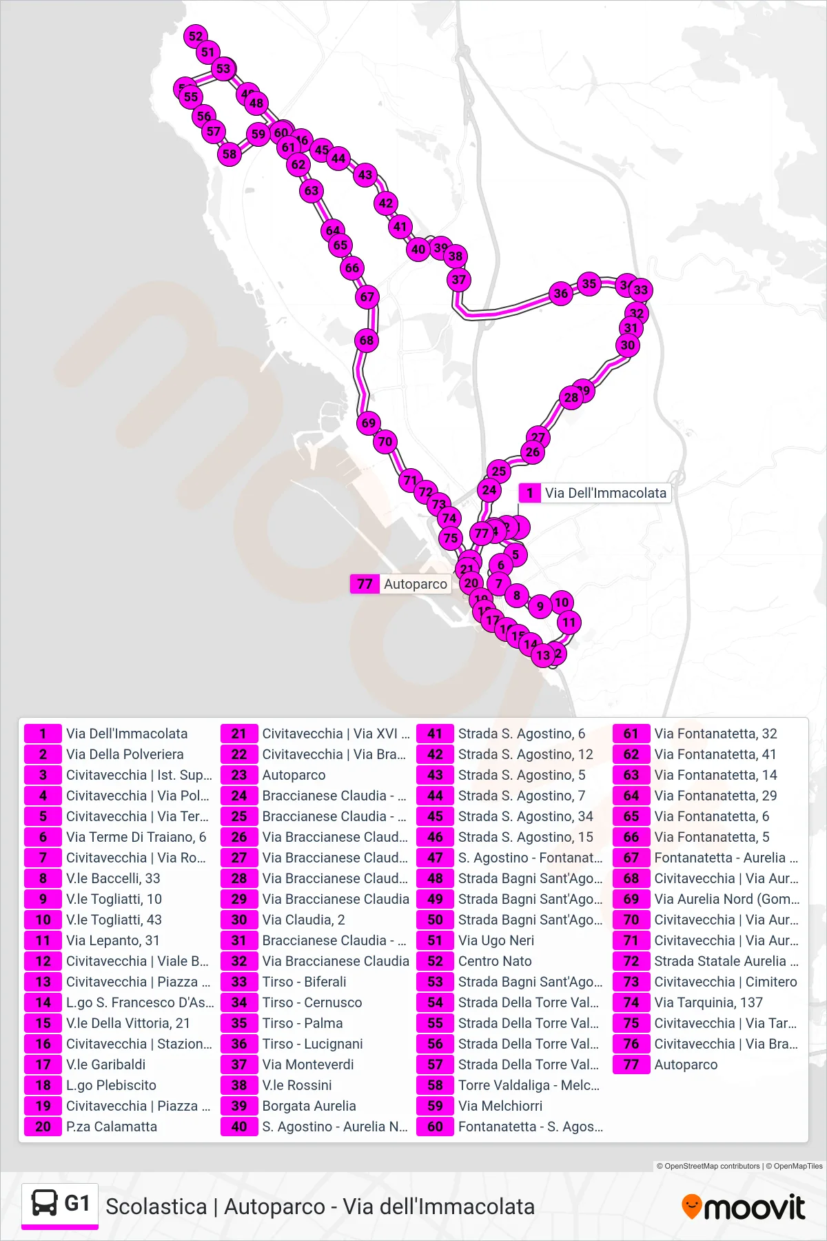 Linea G1 bus (Autoparco) - Percorsi e fermate sulla mappa