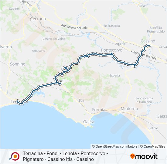 Percorso linea bus COTRAL