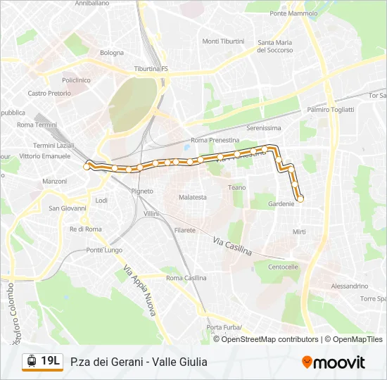 Percorso linea tram 19L